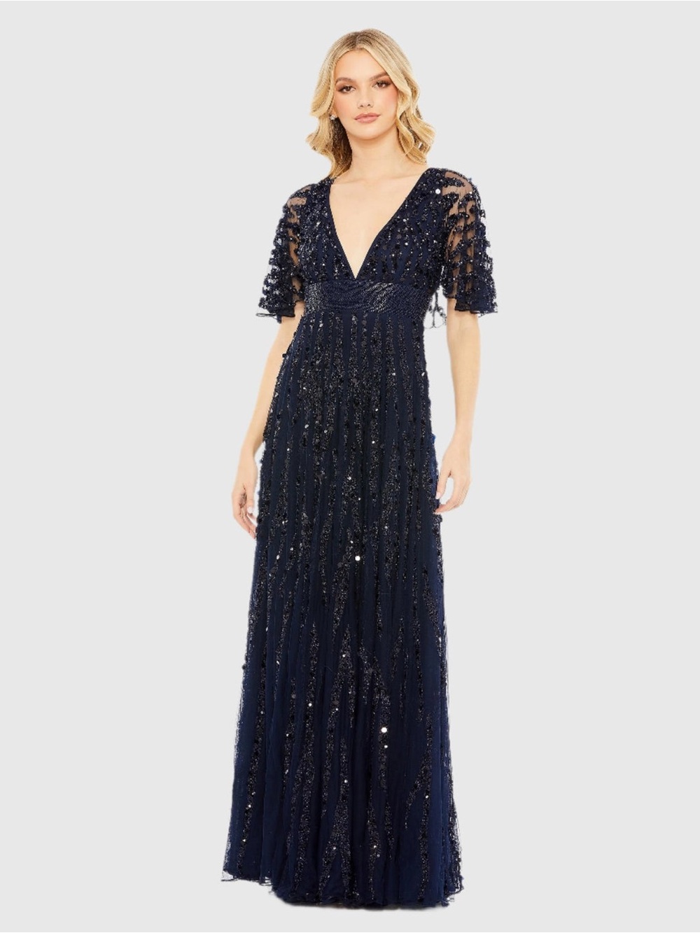Mac Duggal Embellished V-Neck Column Gown